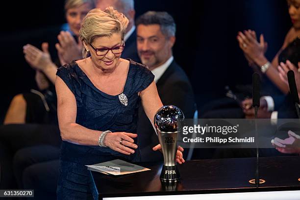 Silvia Neid, former head coach of the German women national football team, receives The Best FIFA Women's Coach Award during The Best FIFA Football...