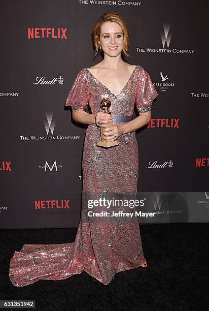 Actress Claire Foy attends The Weinstein Company and Netflix Golden Globe Party, presented with FIJI Water, Grey Goose Vodka, Lindt Chocolate, and...