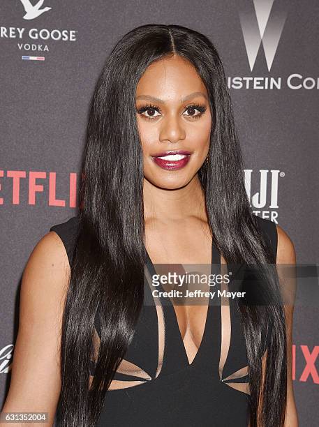 Actress Laverne Cox attends The Weinstein Company and Netflix Golden Globe Party, presented with FIJI Water, Grey Goose Vodka, Lindt Chocolate, and...