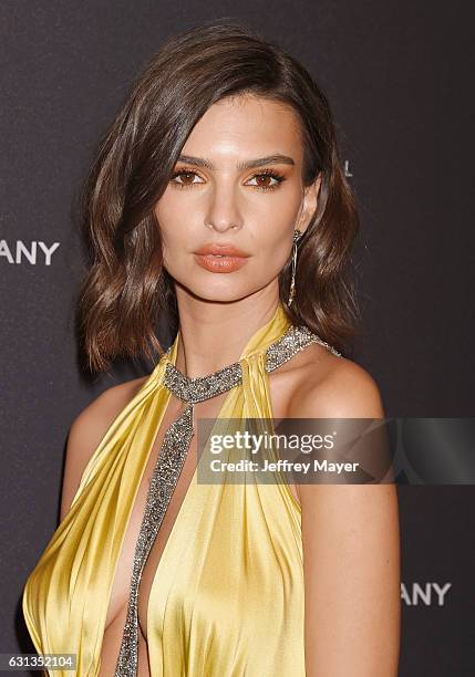 Model-actress Emily Ratajkowski attends The Weinstein Company and Netflix Golden Globe Party, presented with FIJI Water, Grey Goose Vodka, Lindt...