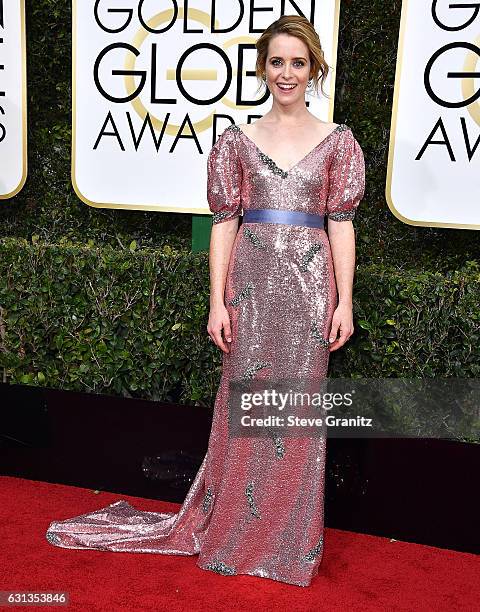 Claire Foy arrives at the 74th Annual Golden Globe Awards at The Beverly Hilton Hotel on January 8, 2017 in Beverly Hills, California.