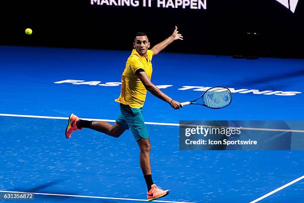 Nick Kyrgios in action during the FAST4 Showdown AUS v WORLD played at the International Convention Center in Sydney. Nick Kyrgios defeated Rafael...