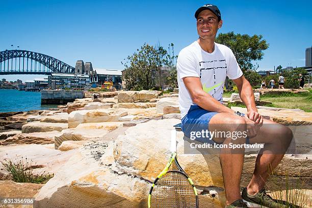 World No. 9 Rafael Nadal pictured infront of Sydney Harbour Bridge prior to the FAST4 Showdown AUS v WORLD to be played at the International...