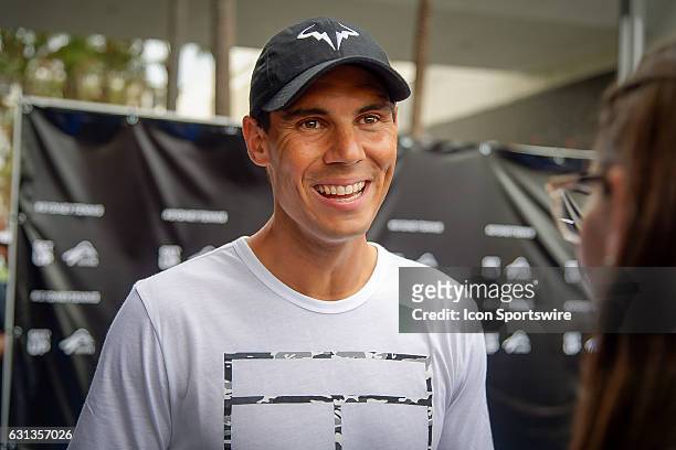 Rafael Nadal speaks to the media on the Blue Carpet ahead of the FAST4 Showdown AUS v WORLD played at the International Convention Center in Sydney.