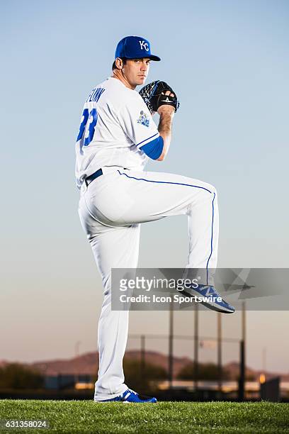 Pitcher Brian Flynn poses for a portrait during the Kansas City Royals photo day on February 25 at Surprise Stadium in Surprise, AZ.