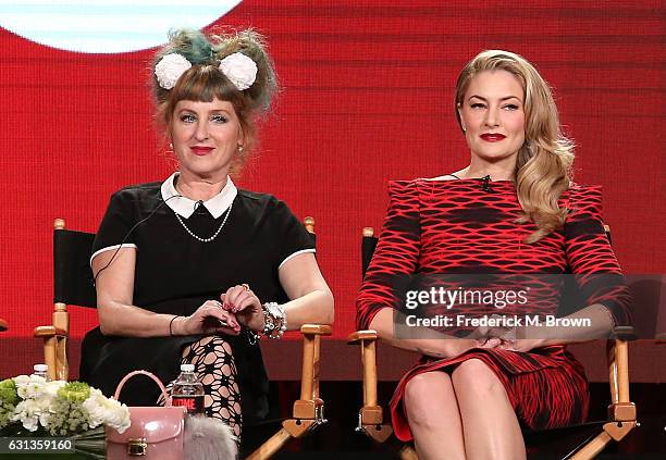 Actors Kimmy Robertson, left, and Madchen Amick of the television show 'Twin Peaks' speak onstage during the Showtime portion of the 2017 Winter...