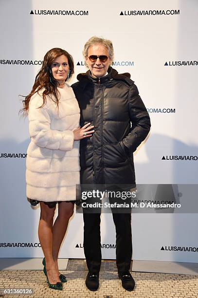 Veronica Berti and Andrea Bocelli walk the red carpet of Firenze4ever 14th Edition Party hosted by LuisaViaRoma on January 9, 2017 in Florence, Italy.