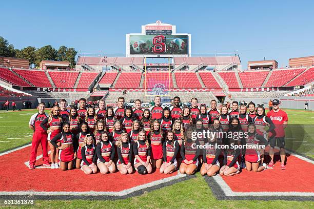 State Wolfpack Cheerleaders during pre-game in a game between NC State Wolfpack and Miami Hurricanes on November 19 at Carter-Finley Stadium in...