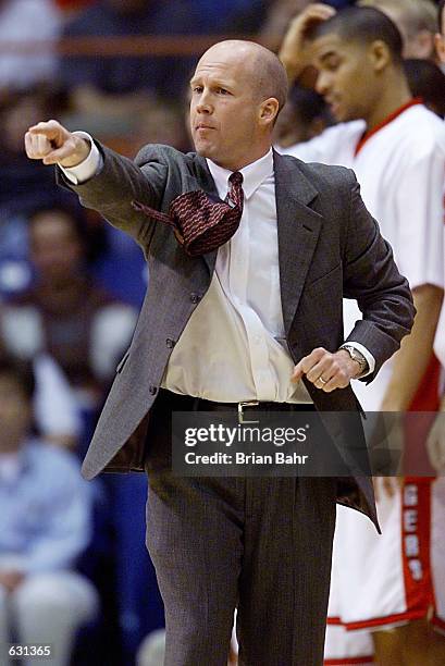 Head coach Brad Soderberg of the Wisconsin Badgers directs his team against the Georgia State Panthers in the first half during the West region first...