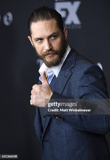 Actor Tom Hardy attends the premiere of FX's "Taboo" at DGA Theater on January 9, 2017 in Los Angeles, California.