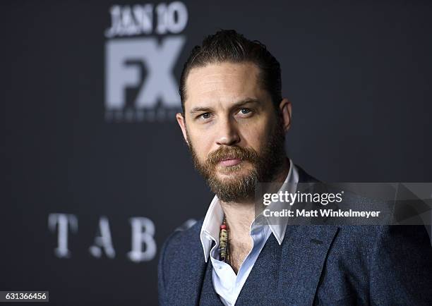 Actor Tom Hardy attends the premiere of FX's "Taboo" at DGA Theater on January 9, 2017 in Los Angeles, California.