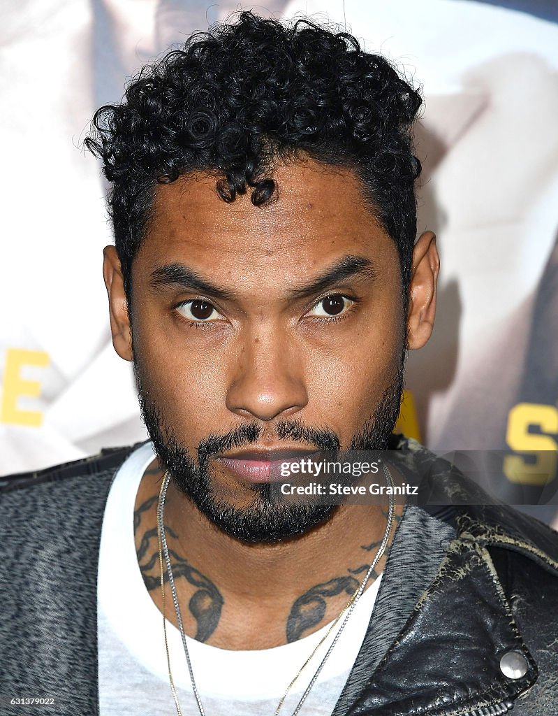 Miguel arrives at the Premiere Of Warner Bros. Pictures' "Live By