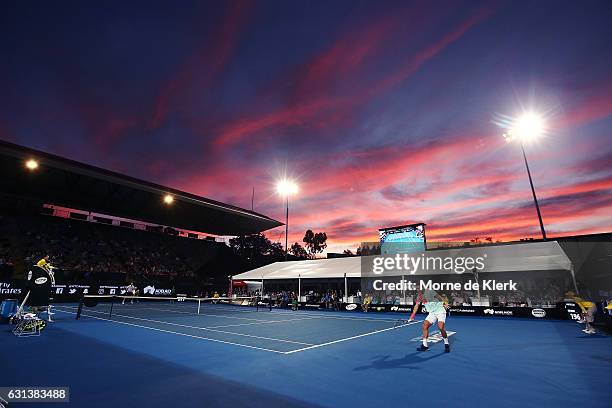 General view as Tomas Berdych of the Czech Republic compete during day one of the 2017 World Tennis Challenge at Memorial Drive on January 10, 2017...