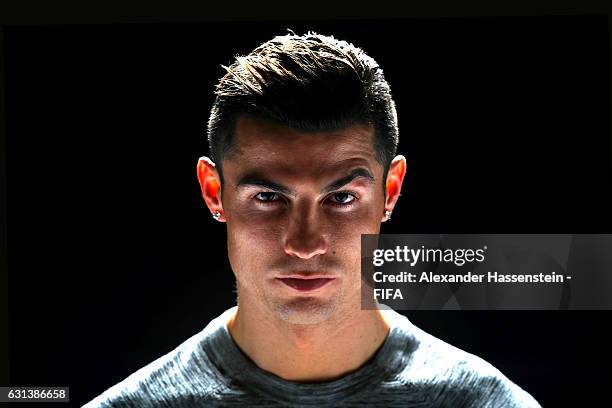 The Best FIFA Men's Player nominee Cristiano Ronaldo of Portugal and Real Madrid poses prior to The Best FIFA Football Awards at Kameha Zurich Hotel...