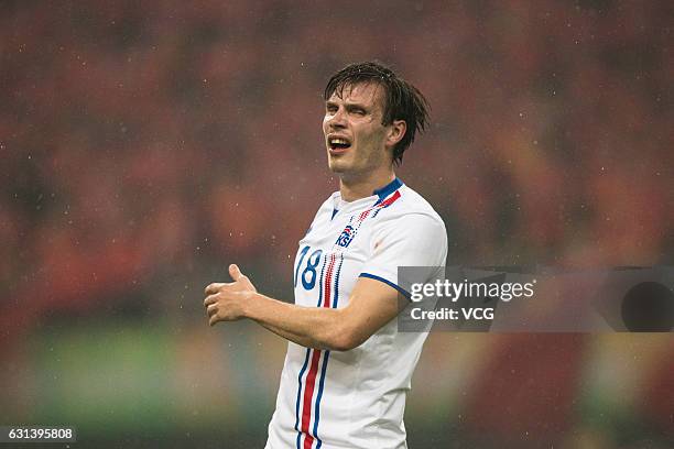 Elmar Bjarnason of Iceland in action during the 2017 China Cup International Football Championship match between China and Iceland at Guangxi Sports...