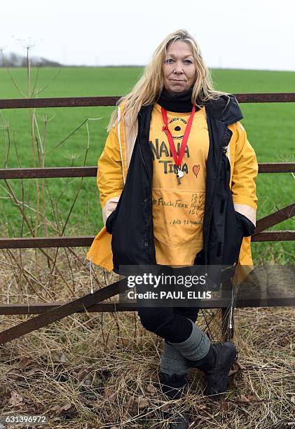 Anti-fracking campaigner, Tina Rothery, known as Nana Tina, poses for a portrait at the Preston New Road site where Energy firm Cuadrilla are setting...