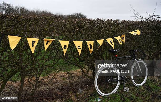 Anti-fracking protest materials are seen around the Preston New Road site where Energy firm Cuadrilla are setting up fracking operations at Little...