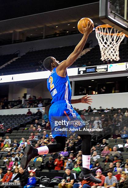 Doron Lamb of the Westchester Knicks drives to the basket of for a layup against the Windy City Bulls on January 06, 2017 at the Sears Centre Arena...