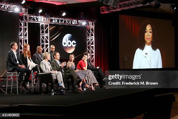 Actors Joshua Malina, Darby Stanchfield, and Joe Morton, Executive Producer Betsy Beers, actors Cornelius Smith Jr., Tony Goldwyn, Kerry Washington,...