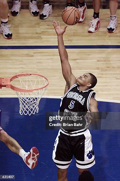 Thomas Terrell of the Georgia State Panthers pulls down a rebound against the Wisconsin Badgers during the West Region first round of the NCAA...