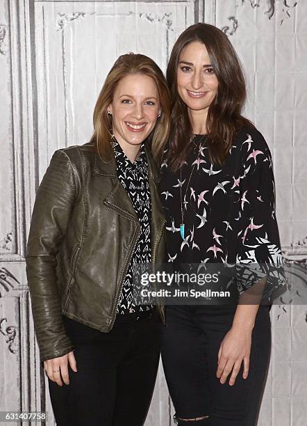 Actress Jessie Mueller and singer Sara Bareilles attend the Build series to discuss "Waitress" at AOL HQ on January 10, 2017 in New York City.