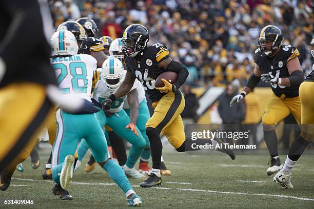 Playoffs: Pittsburgh Steelers Le'Veon Bell in action, rushing vs Miami Dolphins at Heinz Field. Pittsburgh, PA 1/8/2017 CREDIT: Al Tielemans