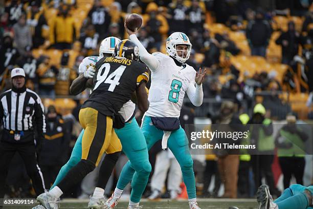 Playoffs: Miami Dolphins QB Matt Moore in action, passing vs Pittsburgh Steelers at Heinz Field. Pittsburgh, PA 1/8/2017 CREDIT: Al Tielemans