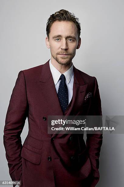 Actor Tom Hiddleston poses for a portraits at the BAFTA Tea Party at Four Seasons Hotel Los Angeles at Beverly Hills on January 7, 2017 in Los...