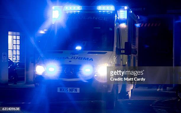 Ambulance leaves the Accident and Emergency department of the Bristol Royal Infirmary on January 10, 2017 in Bristol, England. According to documents...