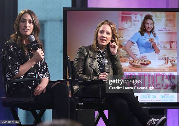 Sara Bareilles and Jessie Mueller attend Build Presents to discuss "Waitress" at AOL HQ on January 10, 2017 in New York City.