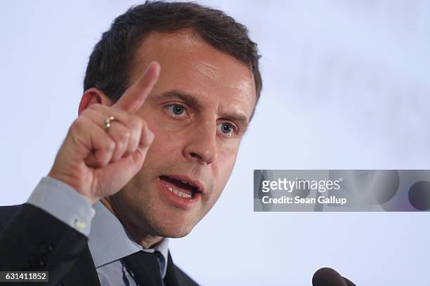 French independent presidential candidate Emmanuel Macron speaks to students at Humboldt University on January 10, 2017 in Berlin, Germany. Macron, a...