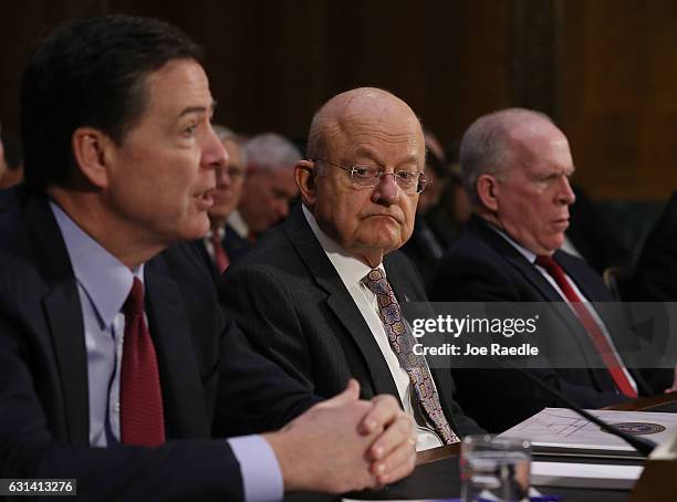 Director James Comey, Director of National Intelligence James Clapper and Central Intelligence Agency Director John Brennan testify before the Senate...