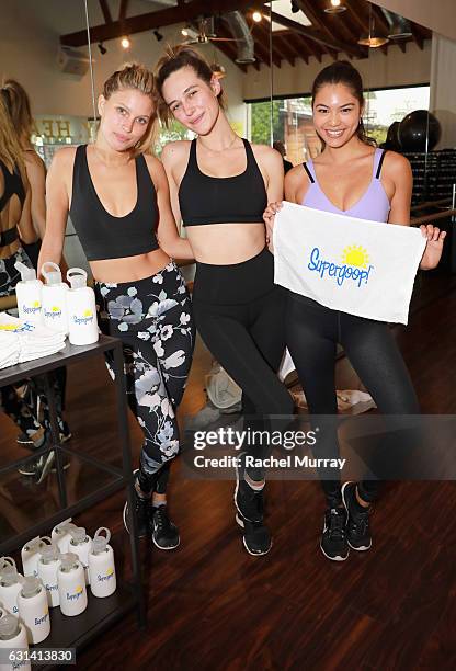 Paige Watkins, Devon Carlson and Amanda Li-Paige attend the Supergoop! #ProtectYourPosse event with Maria Sharapova on January 10, 2017 in Los...