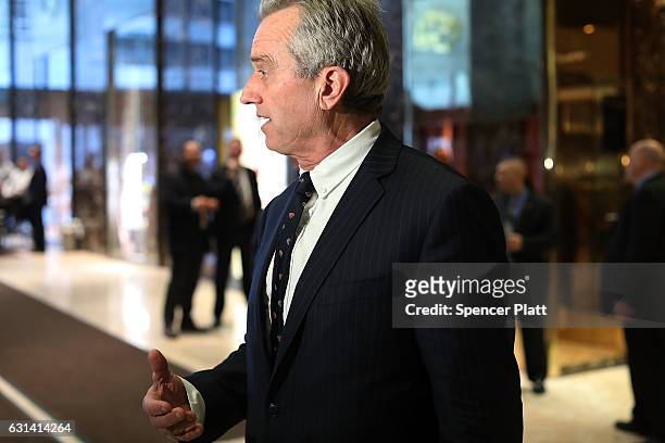 Robert Kennedy Jr., speaks to the media after a meeting at Trump Tower on January 10, 2017 in New York City. President-elect Donald Trump continues...