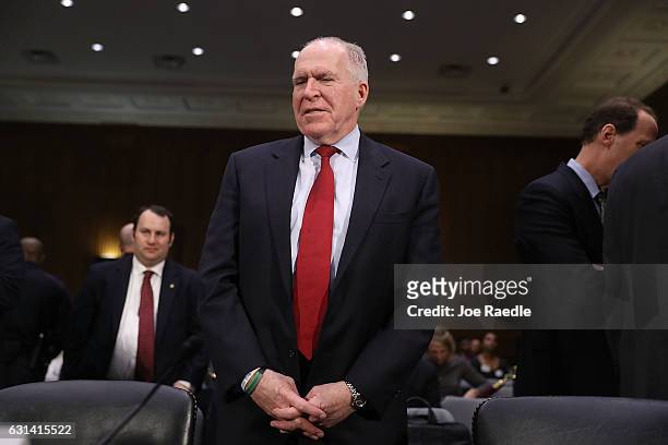 Central Intelligence Agency Director John Brennan arrives to testify before the Senate Intelligence Committee in the Dirksen Senate Office Building...