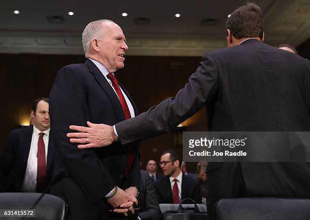 Central Intelligence Agency Director John Brennan arrives to testify before the Senate Intelligence Committee in the Dirksen Senate Office Building...