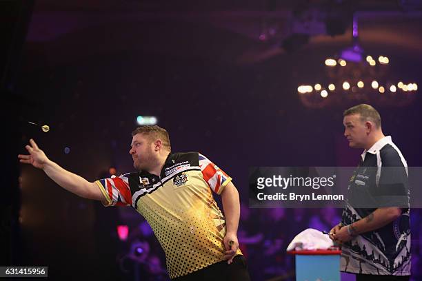 James Hurrell of Great Britain in action during his first round match on day four of the BDO Lakeside World Professional Darts Championships on...