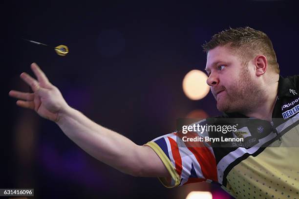 James Hurrell of Great Britain in action during his first round match on day four of the BDO Lakeside World Professional Darts Championships on...