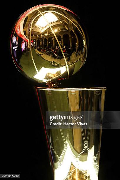 The Larry O'Brien NBA Championship Trophy is seen during the NBA Global Games press conference at National Palace on January 10, 2017 in Mexico City,...