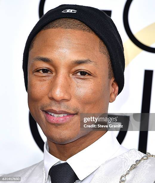 Pharrell Williams arrives at the 74th Annual Golden Globe Awards at The Beverly Hilton Hotel on January 8, 2017 in Beverly Hills, California.