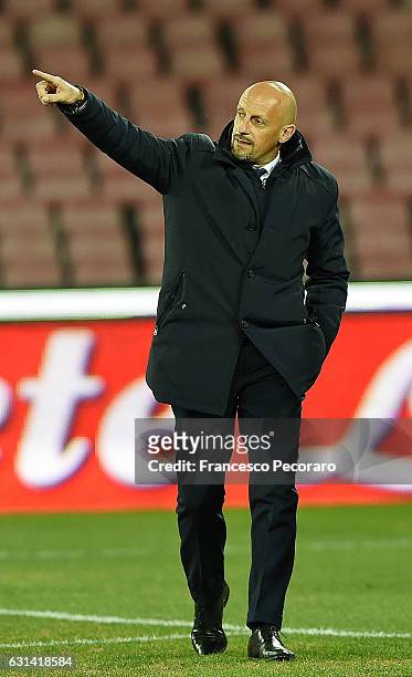 Spezias coach Domenico Di Carlo gestures before the TIM Cup match between SSC Napoli and AC Spezia at Stadio San Paolo on January 10, 2017 in Naples,...