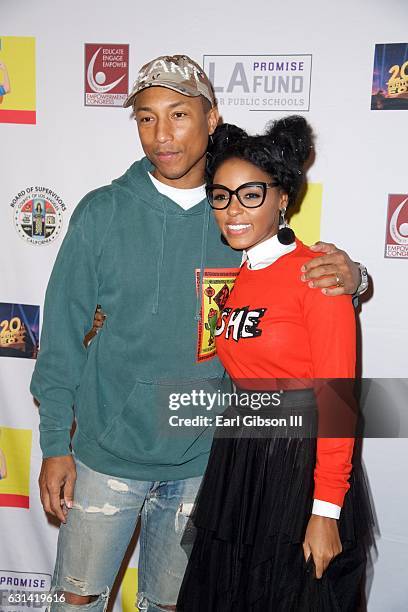 Phareel Williams and Janelle Monáe attend the LA Promise Fund Screening Of "Hidden Figures" at USC Galen Center on January 10, 2017 in Los Angeles,...