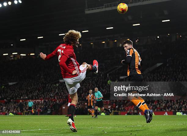 Marouane Fellaini of Manchester United scores the second goal to make the score 2-0 during the EFL Cup Semi-Final first leg match between Manchester...