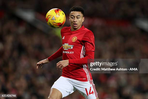 Jesse Lingard of Manchester United in action during the EFL Cup Semi-Final first leg match between Manchester United and Hull City at Old Trafford on...