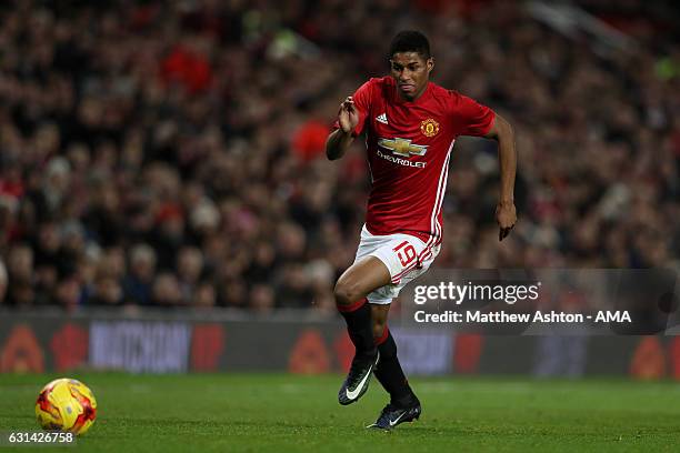 Marcus Rashford of Manchester United in action during the EFL Cup Semi-Final first leg match between Manchester United and Hull City at Old Trafford...