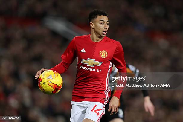 Jesse Lingard of Manchester United in action during the EFL Cup Semi-Final first leg match between Manchester United and Hull City at Old Trafford on...