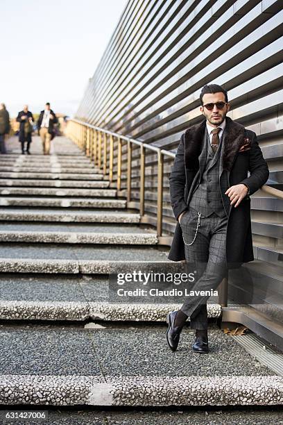 Umit Obeyd, in total look Gagliardi is seen on January 10, 2017 in Florence, Italy.