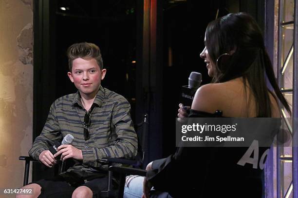 Singer Jacob Sartorius and Katie Van Buren attend the Build series to discuss "The Last Text World Tour" at AOL HQ on January 10, 2017 in New York...