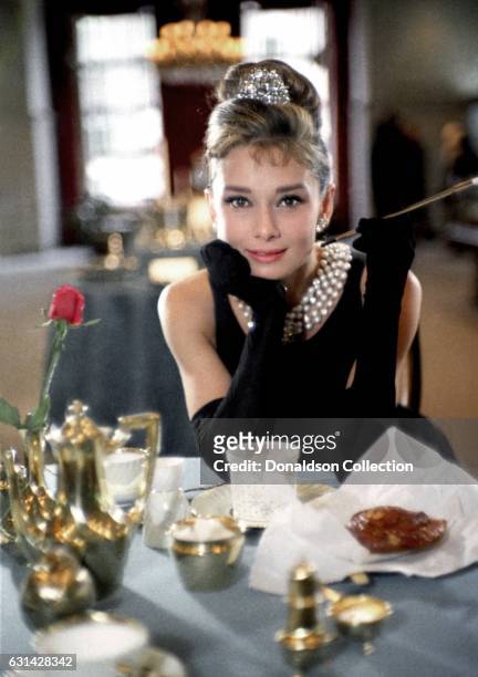 Actress Audrey Hepburn poses for a publicity still for the Paramount Pictures film 'Breakfast at Tiffany's' in 1961 in New York City, New York.