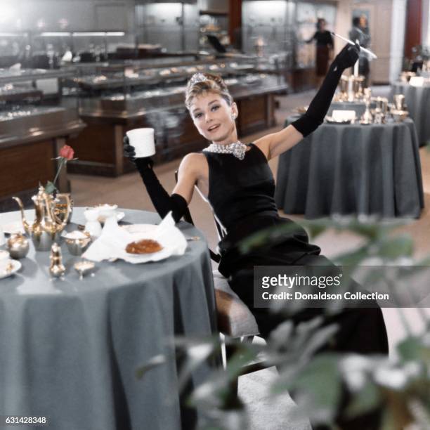 Actress Audrey Hepburn poses for a publicity still for the Paramount Pictures film 'Breakfast at Tiffany's' in 1961 in New York City, New York.